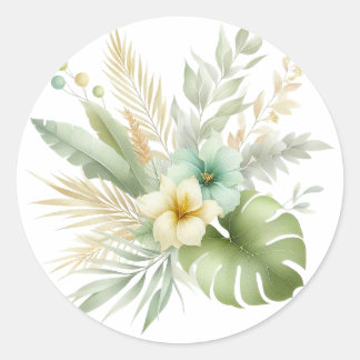Sticker en aquarelle douce Feuilles et fleurs trop