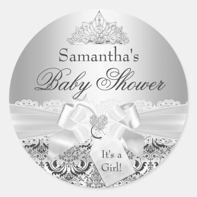 Sticker en argent Damask & Baby shower Tiara (Devant)