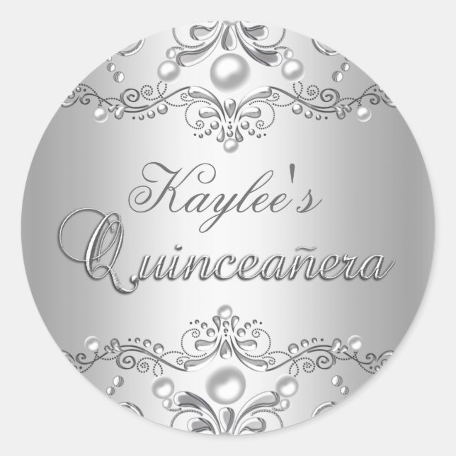 Sticker en argent Damask Pearl Quinceanera (Devant)