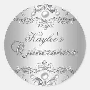 Sticker en argent Damask Pearl Quinceanera