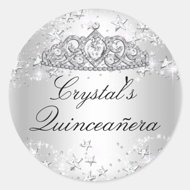 Sticker en argent Tiara & Stars Quinceanera (Devant)
