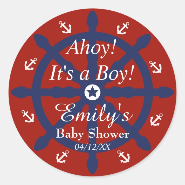 Sticker en Baby shower Ancre bleu rouge (Devant)