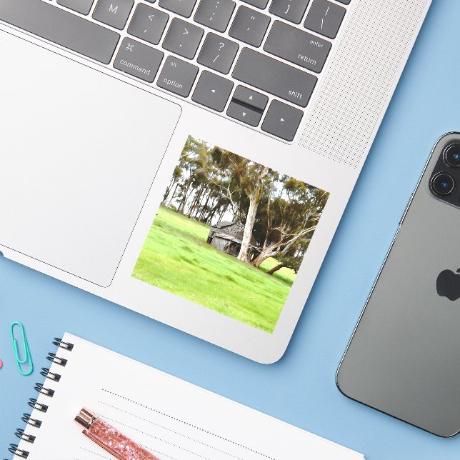 Sticker en bois ancien (Ordinateur portable avec iPhone)