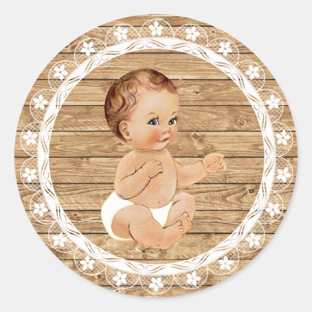 Sticker en bois rustique et Baby shower en dentell (Devant)