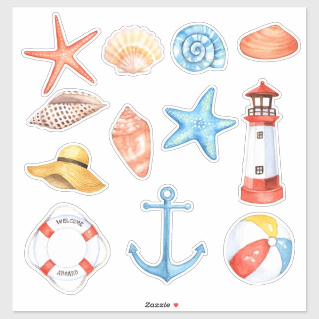 Sticker En bord de mer | Nautique 14 x 14 (Feuille)