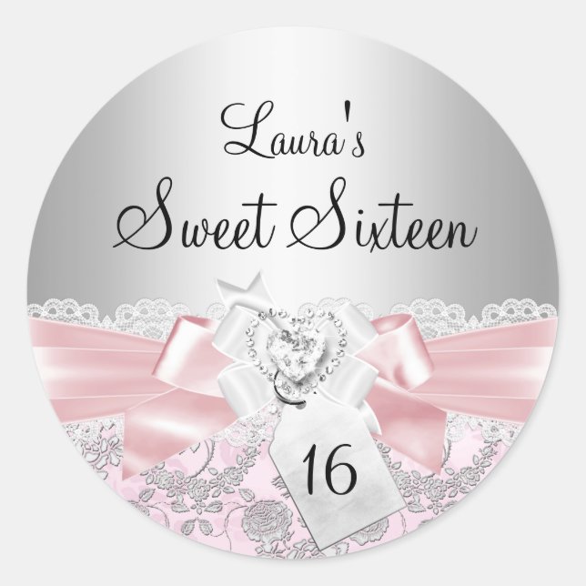 Sticker en dentelle rose & Floral Sweet 16 (Devant)