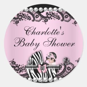 Sticker en dentelle rose Zebra baby shower mignonn