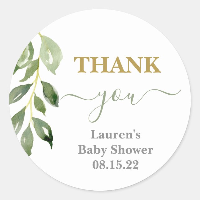 Sticker en feuille de verdure Baby shower classiqu (Devant)