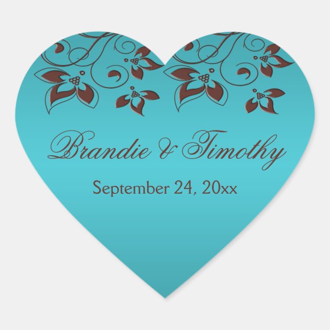 Sticker en forme de coeur Brown et turquoise (Devant)