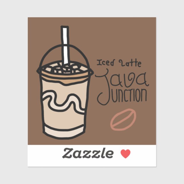 Sticker en latte glacée jonction Java avec texte (Feuille)