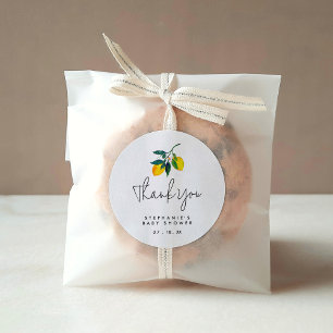 Sticker en Merci Baby shower citron aquarelle