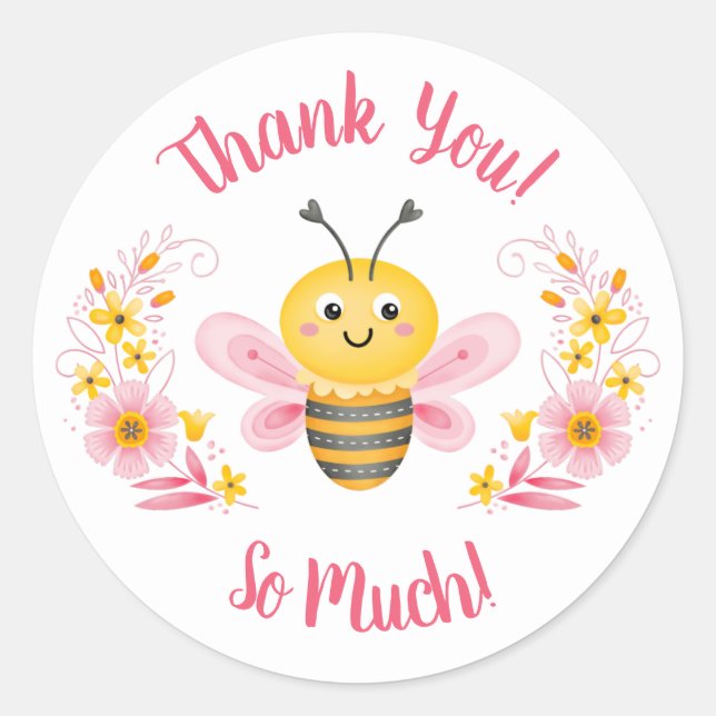 Sticker en Merci de Baby shower d'abeille mignonne (Devant)