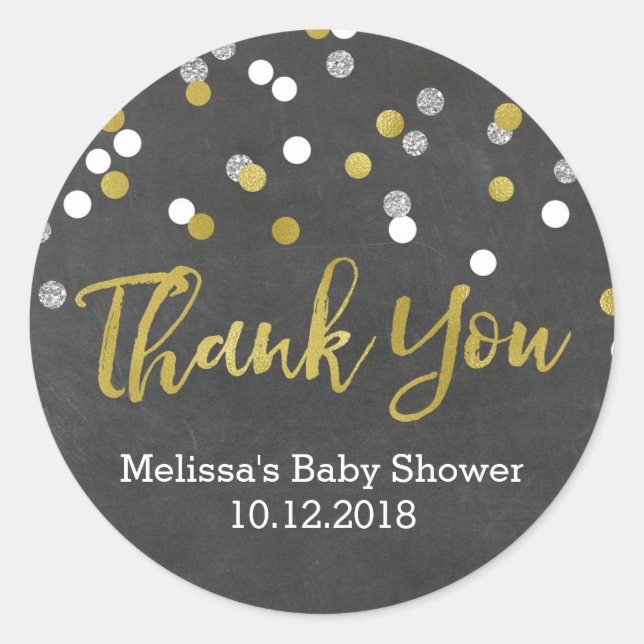 Sticker en Merci de Baby shower en argent or (Devant)