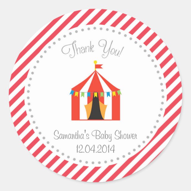 Sticker en Merci de Baby shower Tente Circus rouge (Devant)