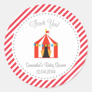 Sticker en Merci de Baby shower Tente Circus rouge