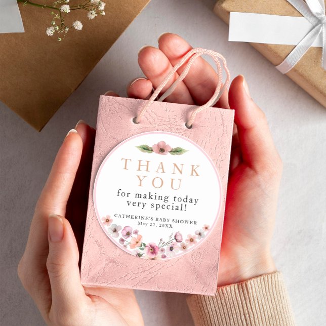 Sticker en Merci floral Mauve - Dusty (Thank You Favor Sticker)