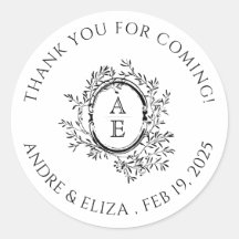 Sticker en Merci Mariage Monogramme noir et blanc