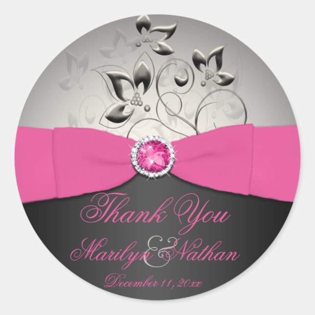 Sticker en Merci Mariage rose, noir et argent (Devant)
