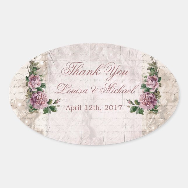 Sticker en Merci Mariage rose rose vintage (Devant)