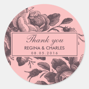 Sticker en Merci Mariage rose vintage