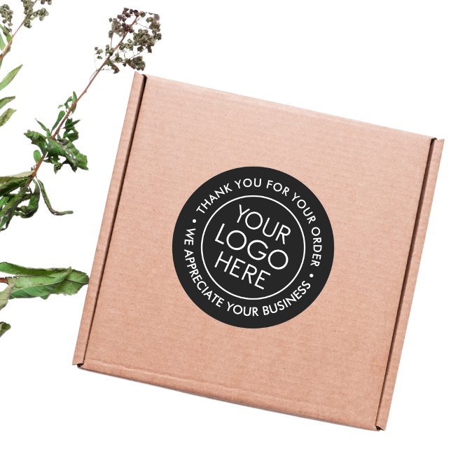 Sticker en Merci noir personnalisé avec logo (Custom Black Thank You Sticker with Logo)