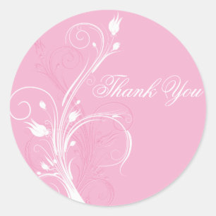 Sticker en Merci rond rose et blanc de 1,5 po