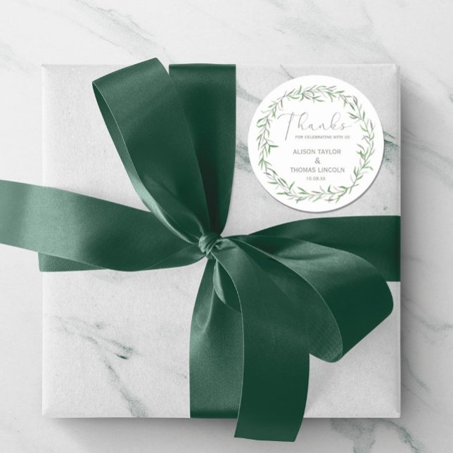 Sticker en Merci vert simple et élégant (Simple Elegant Floral Sage Green Thank You Sticker  #thankyousticker #modern)