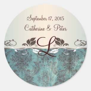 Sticker en monogramme bleu-vert-brun