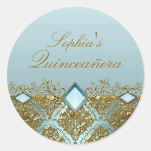 Sticker en or Damask & Jewel Quinceanera