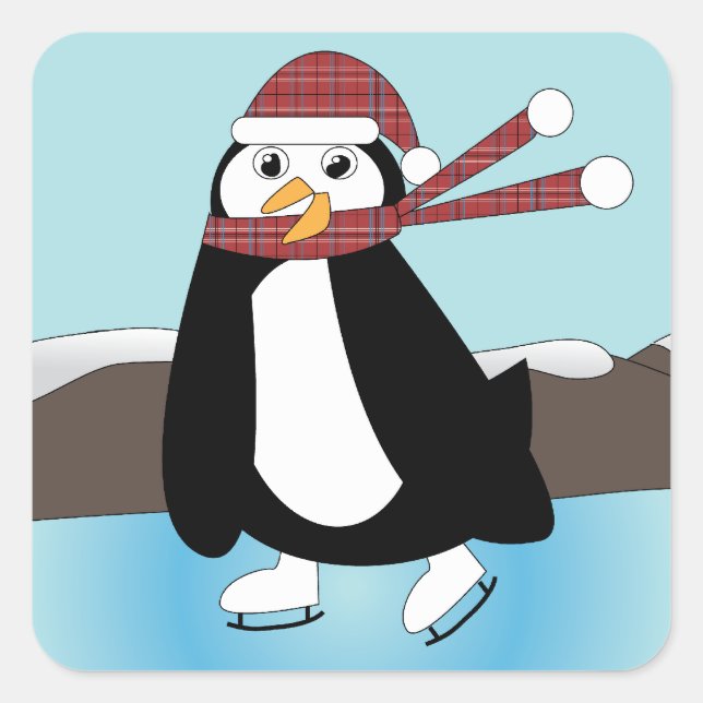 Sticker en pingouin de patinage sur glace (Devant)