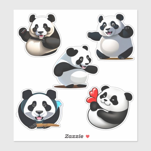 Sticker en Poses Panda Cute (Feuille)