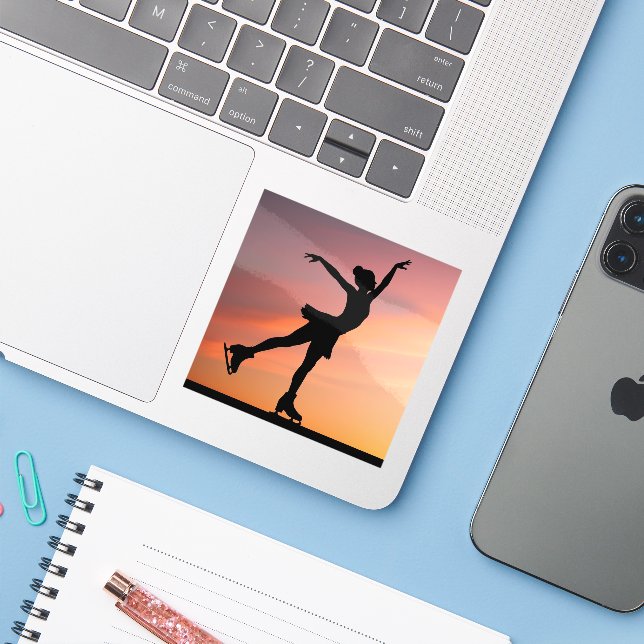 Sticker en Silhoutte pour patineur sur glace (Ordinateur portable avec iPhone)
