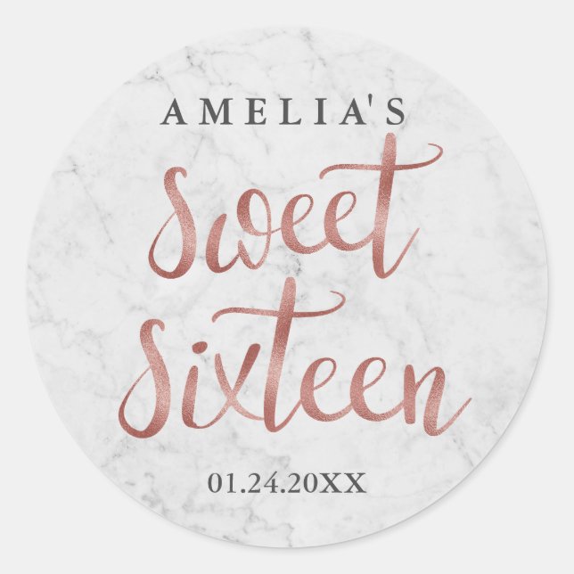 Sticker en Sweet sixteen or Rose Marbre blanc Faux (Devant)
