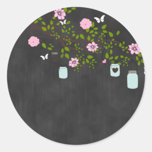 Sticker en tableau avec fleurs roses et jarre Maso