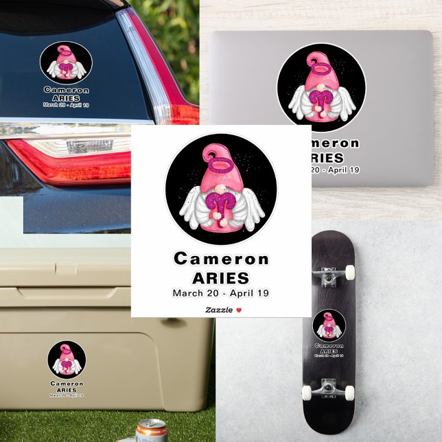 Sticker en vinyle Angel 8" Gnome Aries (Gnome Aries Astrology Sign Angel 8 Vinyl Sticker cover)