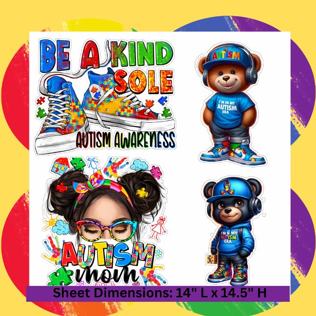 Sticker en vinyle coupé sur mesure - Sensibilisati (Embrace the spirit of Autism Awareness Month with our vibrant, Extra-Large 14" x 14" sticker sheets,)