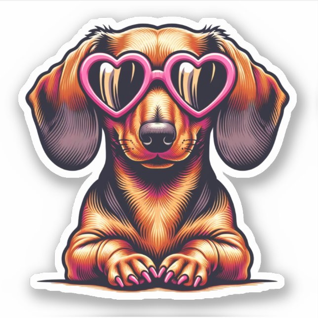 Sticker en vinyle Dachshund - Lunettes de coeur (Devant)