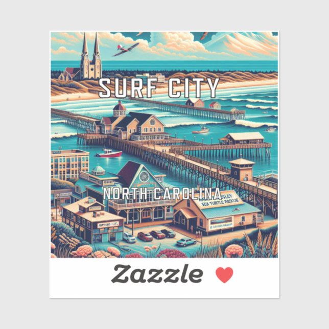 Sticker en vinyle de 3 pouces de surf City North C (Feuille)