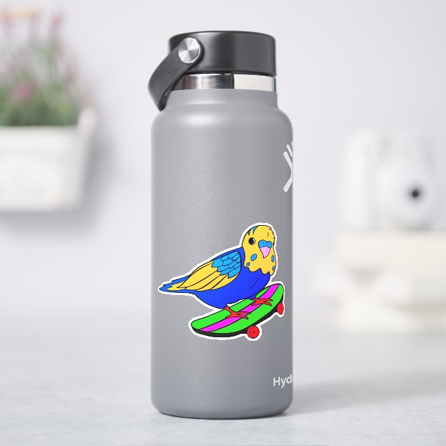 Sticker en vinyle de baisson Bird Budgie Skateboar (HydroFlask)