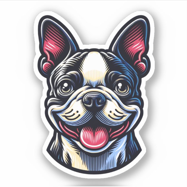 Sticker en vinyle de Boston Terrier (Devant)