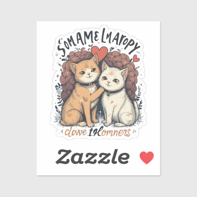 Sticker en vinyle de couple de chat mignon féline  (Feuille)