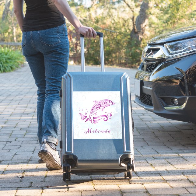 Sticker en vinyle de dauphin magenta (Valise Insitu)