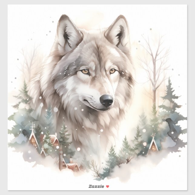 Sticker en vinyle de loup d'hiver (Feuille)