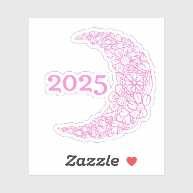 Sticker en vinyle de lune florale 2025 - Parfait p (Feuille)