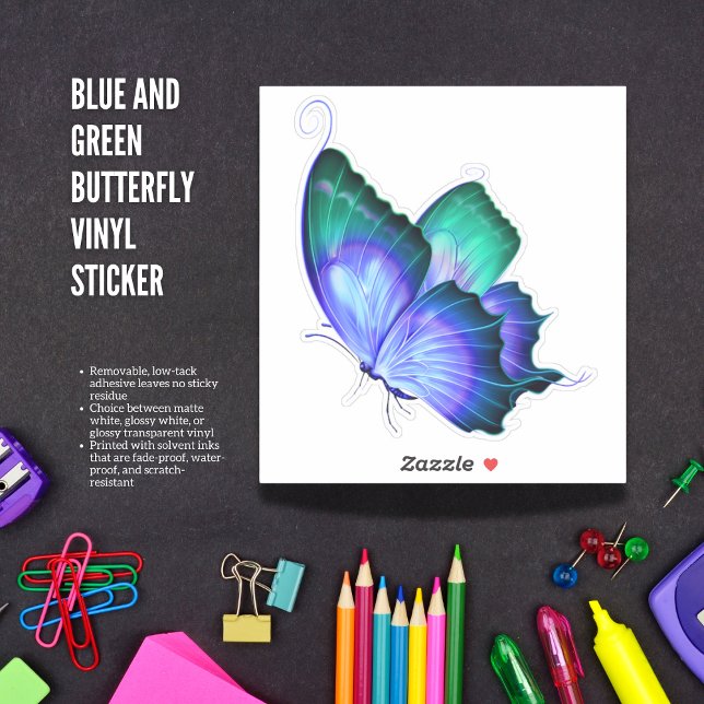 Sticker en vinyle de papillon bleu et vert (The Butterfly Studio
Blue and Green Butterfly Vinyl Sticker)