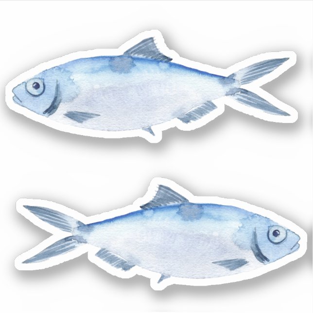 Sticker en vinyle de poisson bleu aquarelle (Devant)
