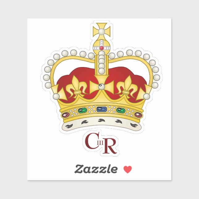 Sticker en vinyle de roi Charles III Monogramme et (Feuille)