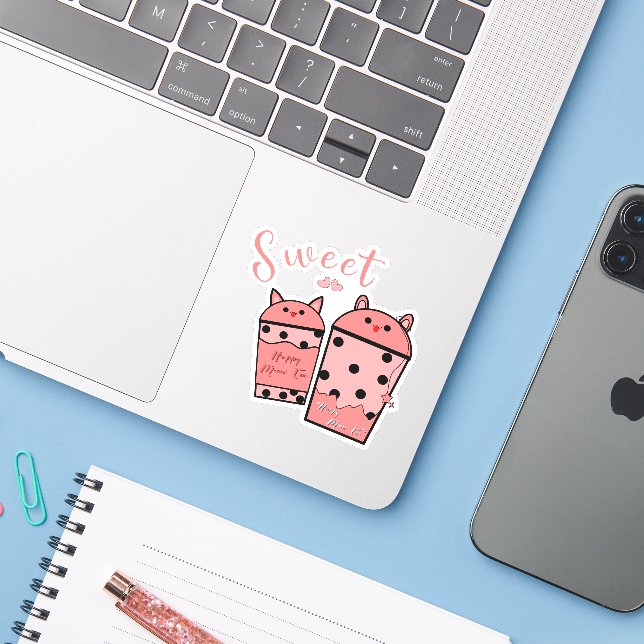 Sticker en vinyle de thé doux mou (Ordinateur portable avec iPhone)