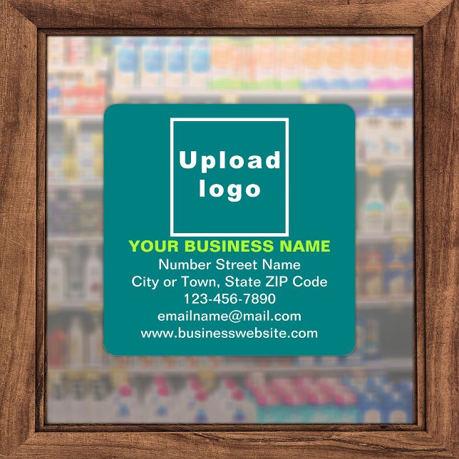 Sticker en vinyle grand Carré Turquoise (Advertise your business. Your business brand on teal green square vinyl sticker.)