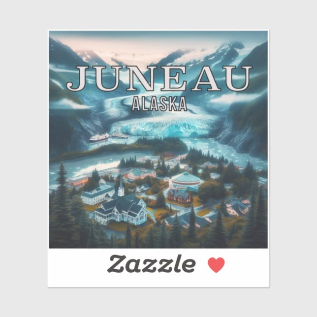 Sticker en vinyle Juneau Alaska 3 pouces (Feuille)